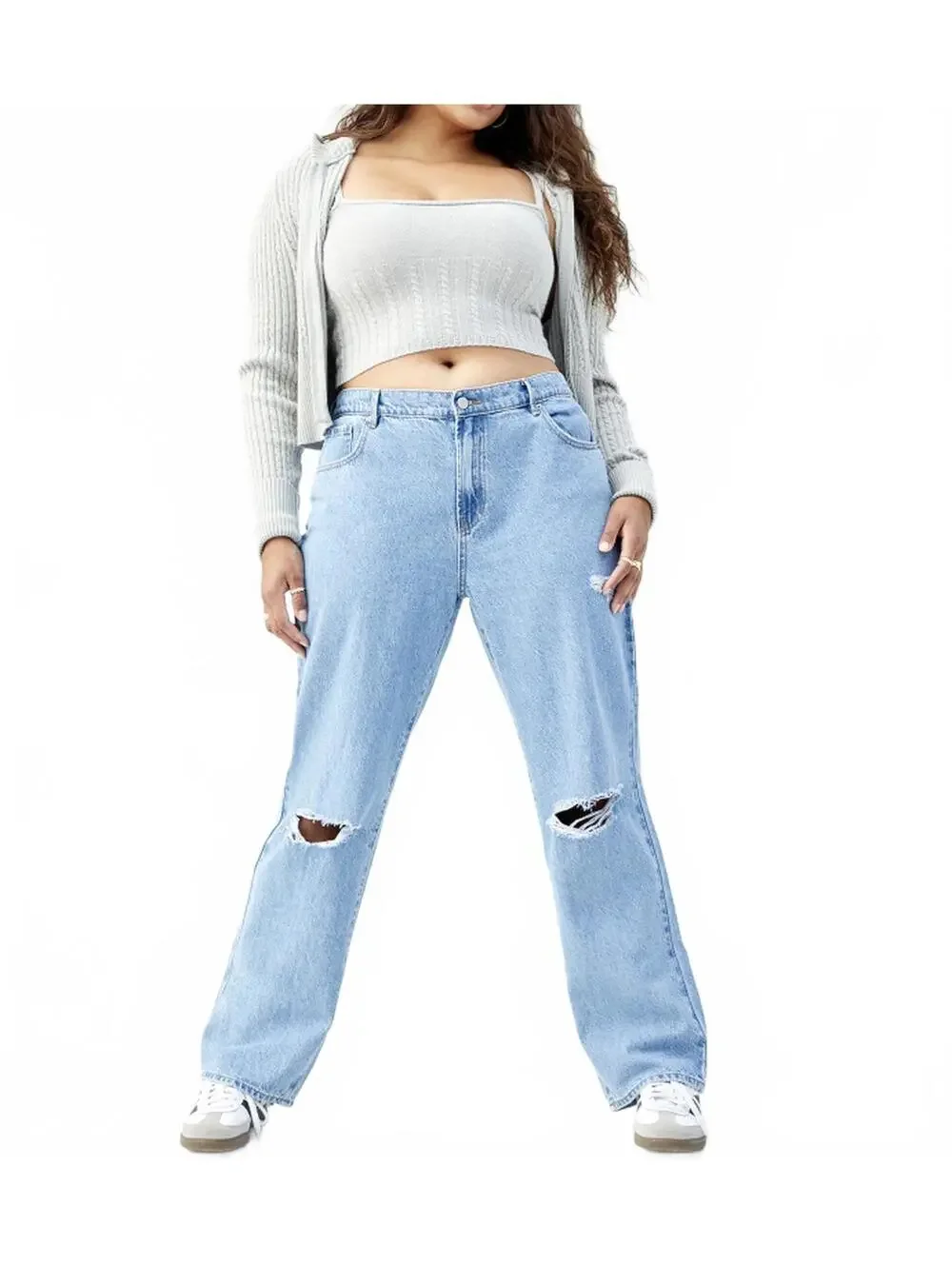 PacSun Jordyn Medium Indigo Ripped Low Rise Straight Leg Jeans MEDIUM INDIGO 30